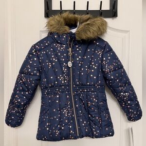 Girls Navy Heart Puffer Winter Coat Jacket – Rothschild – Size 6X NWT